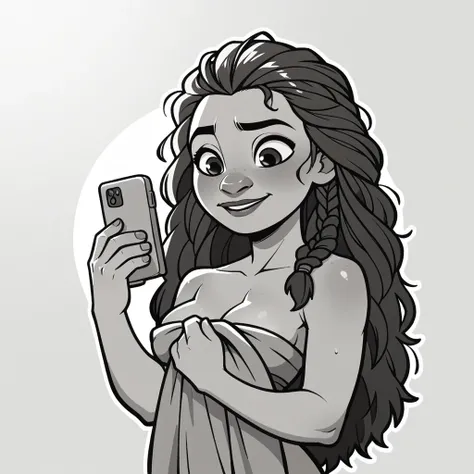 (score_9, score_8_up), moana, wrapped in towel, medium breasts, holding phone