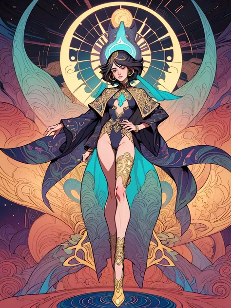 psychedelic ornate full body Riley Reid symbolist artwork by Virginia Frances Sterrett, and kevin wada