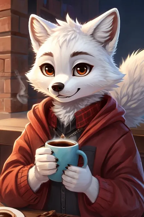 arctic fox, coffee mug, digital art