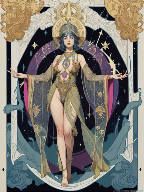 psychedelic ornate full body nudé Riley Reid symbolist artwork by Virginia Frances Sterrett