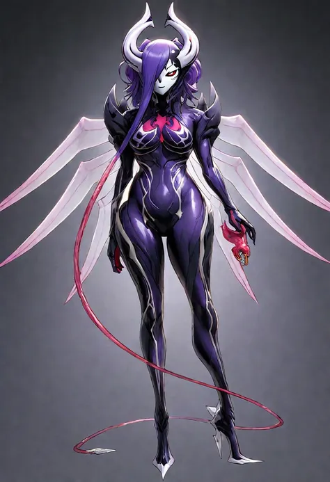 full-body concept art, 1 woman,a figure fused with a dragon, witch blade motivism, evil fall, symbiote skin,  blood vessels floa...