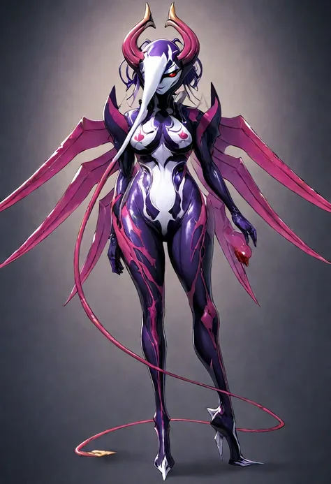 full-body concept art, 1 woman,a figure fused with a dragon, witch blade motivism, evil fall, symbiote skin,  blood vessels floa...