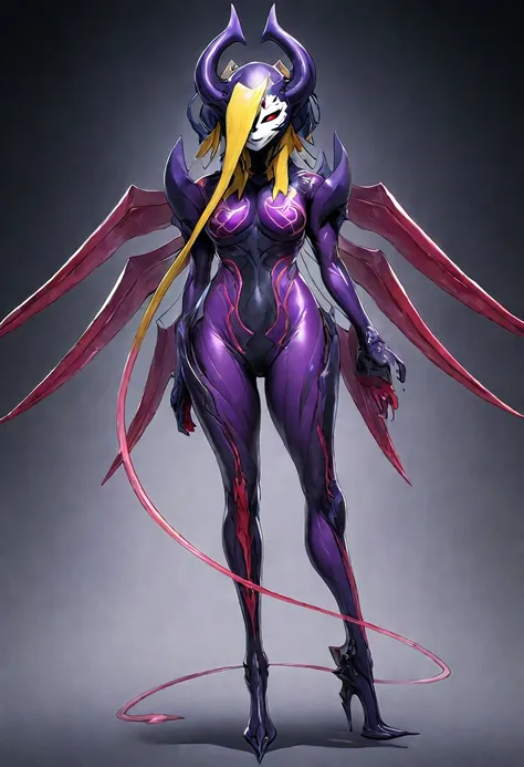 full-body concept art, 1 woman,a figure fused with a dragon, witch blade motivism, evil fall, symbiote skin,  blood vessels floa...