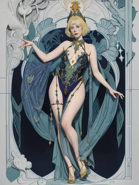 psychedelic ornate full body nudé Gwendoline Christie symbolist artwork by Virginia Frances Sterrett