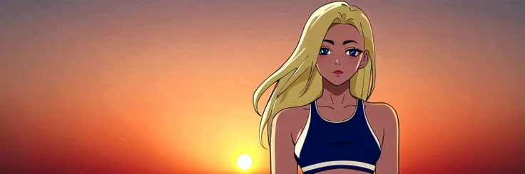 1girl, solo,  blonde hair blue eyes crop top