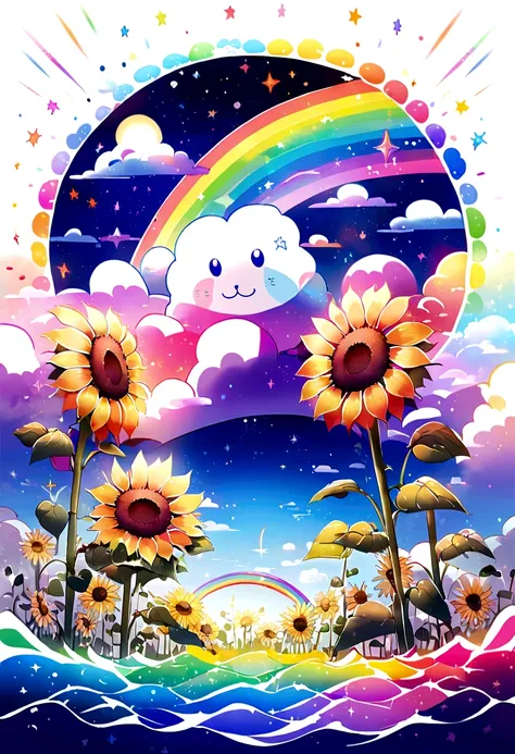 Dream colors,Head&#39;artwork,detailed,Starry Sky,cloud,With light effects&#39;shade，Cinematic Effects,Colorful，Otter, rainbow, sunflower, Pearl, Canada