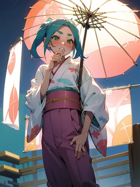 undressing、showing off your pants、random pause、、summer festival、night sky、nsfw、yukata、turquoise hair、short twin tails、green eyes...