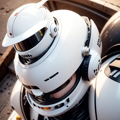 white helmet with robot rabbit ears
