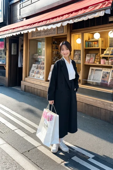 ((Highest quality)), ((masterpiece)), (detailed), Japanese,Street Corner,Beauty,Shopping,Tokyo,Mature Woman,50th Generation