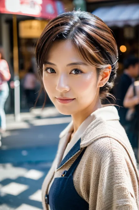 ((Highest quality)), ((masterpiece)), (detailed), Japanese,Street Corner,Beauty,Tokyo,Mature Woman,40s