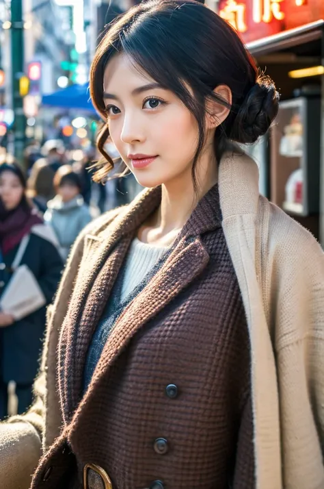 ((Highest quality)), ((masterpiece)), (detailed), Japanese,Street Corner,Beauty,Tokyo,Mature Woman,40s