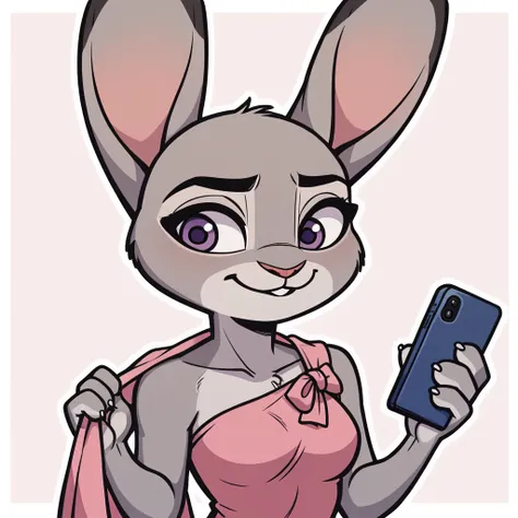 score_9_presence, score_8_up, judy hopps, wrapped in towel, medium breasts, holding phone