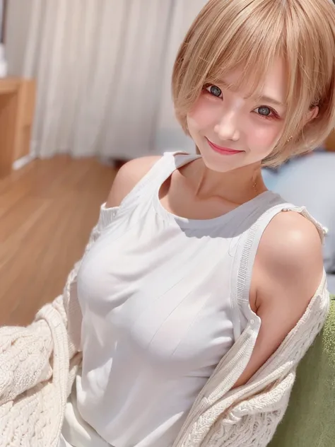 cute girls　blonde short hair upper body　smile　bright