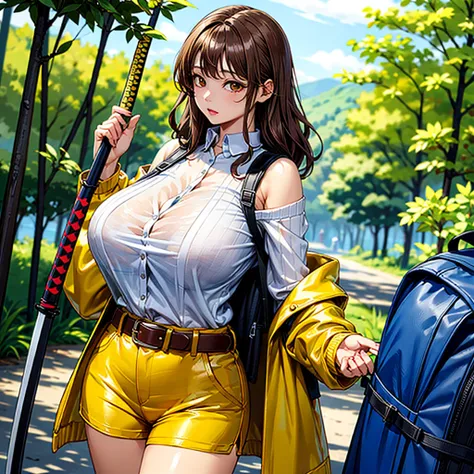 ((best quality)), ((masterpiece)), (detailed), off-shoulder sweater, Transparent body, Visible veins, Highly detailed, Upper body, one girl, young Korean woman with a Korean beautiful face, golden eyes and yellow sandy lush hair, tanned dark bronze skin, h...