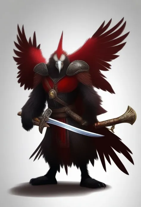 create an amanial vulture, with shield, and sword, com cores vermelhas e pretas com fogo with shield letra Crf