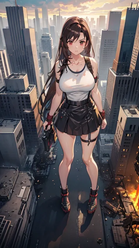 anime style　masterpiece　unreal engine　precision　cute girls　giant girl　(tifa lockhart, bigger than a skyscraper))　((a view from t...