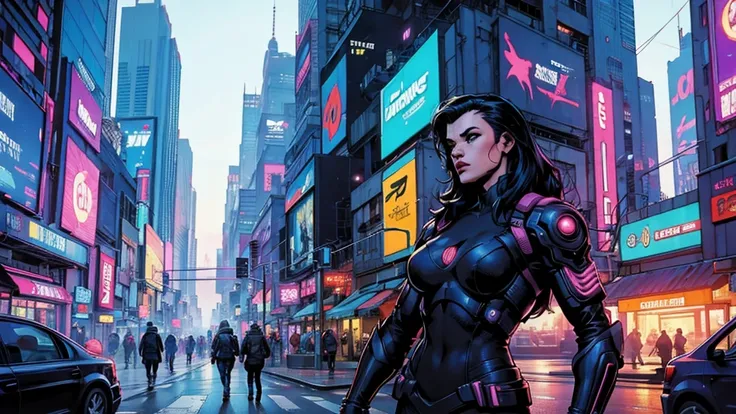 Comic_style, city streets, cyberpunk,