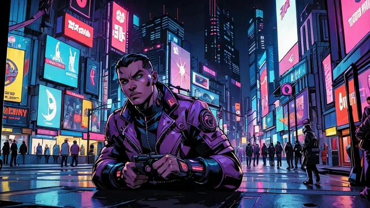 Comic_style, city streets, cyberpunk,