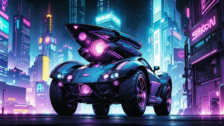 cyberpunk, comic style, city streets, futuristic, neon lights, skyscrapers, hover cars, advanced technology, cyborg, android, hologram, retrofuturistic, dark atmosphere, moody lighting, vibrant colors, cinematic composition, dynamic angles, highly detailed...