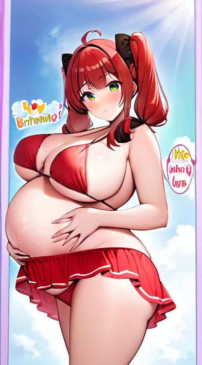 bikini,Big Breasts,Pregnant women,Pregnant belly,Multiple births,Red hair,Twin tails