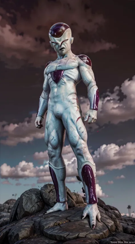 masterpiece, ultra realistic, foreground, (frieza) looking at the viewer, male focus, cola, ((red eyes)), alone, serious, (sketc...