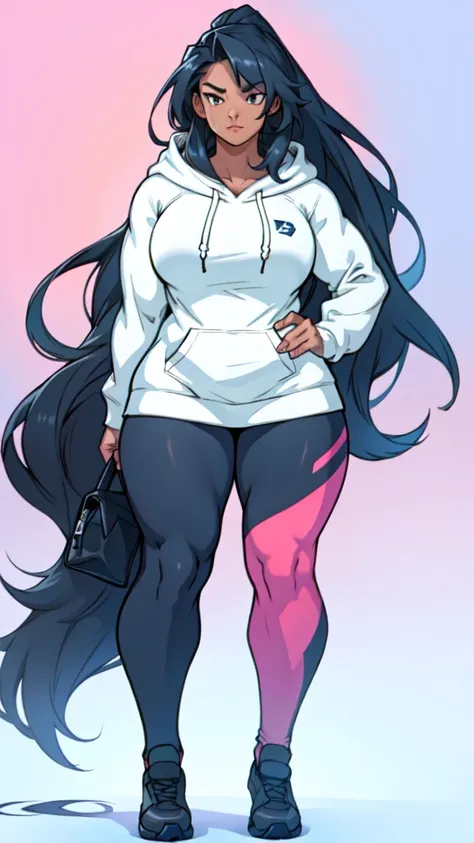 extremely long hair perfect anatomy 1 girl tall solo curvy ((muscular)) hoodie leggings toned body