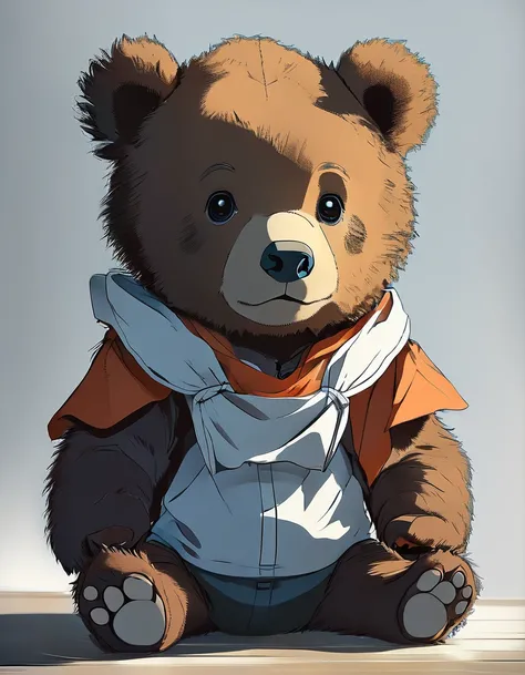 A cute baby bear facing forward（Make it a bit anime-like）