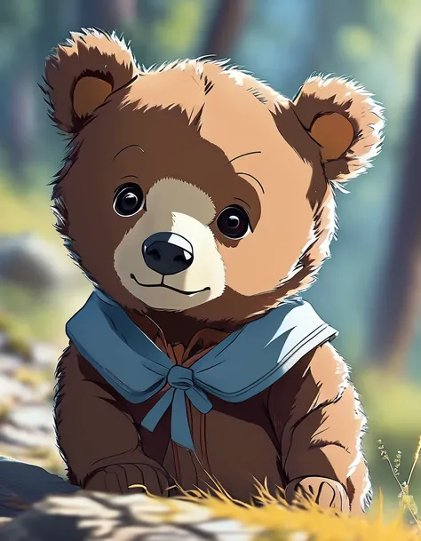 A cute baby bear facing forward（Make it a bit anime-like）