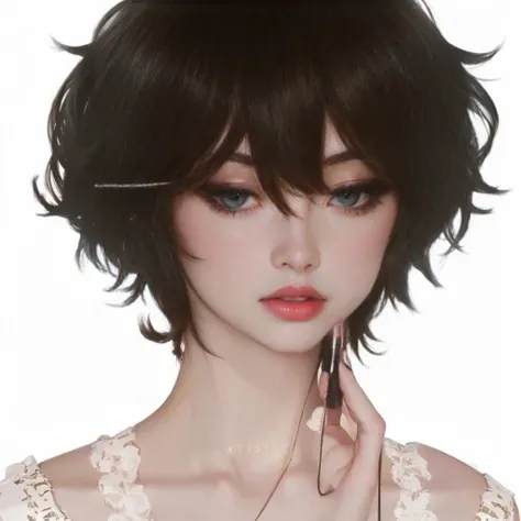 a close-up of a person with lipstick in their hand, kawaii realistic portrait, anime realism style, estilo semi-realistic anime, semi-realistic anime, realistic anime art style, realistic anime art style, cute anime portrait, no art style by bowater, anime...