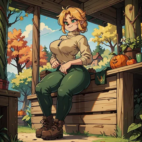 sancy anthro bandicoot girl redhead, braided hair, beautiful green eyes, sexy ,seductive, warm sweater, , camouflage pants, army...