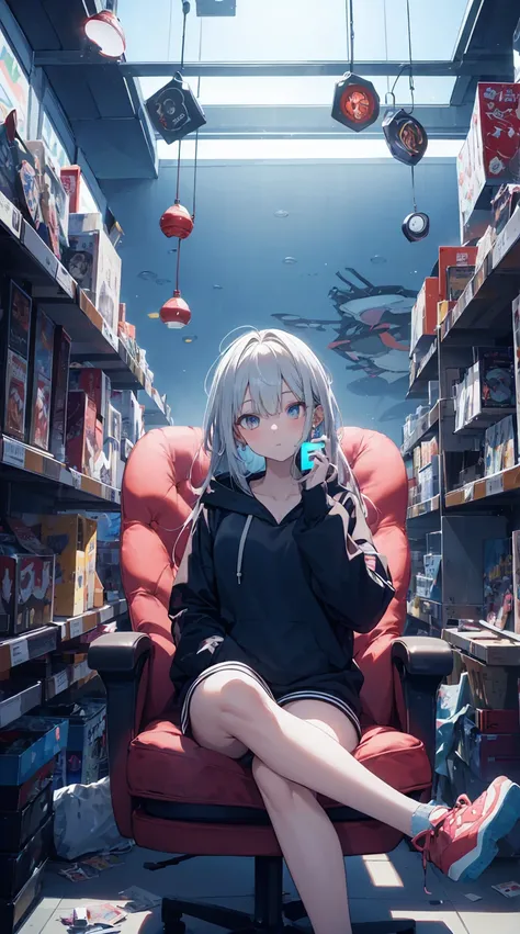 This illustration depicts a cute girl playing a game in her living room. She holds a game controller in her hand and her eyes sparkle. The room has a neon-colored wall and a dimly lit futuristic feel. However, the most noteworthy thing is the "last mysteri...