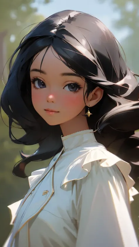 **Prompt in English:**

"Create an ultra-realistic 8k image of a 5-year-old girl. She has a round face, long, very curly black hair, and white skin. Her chin is slightly pronounced, with prominent cheeks, a small mouth, and large black eyes. She has a smal...