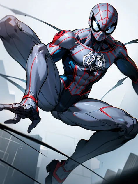 1male, grey spiderman suit