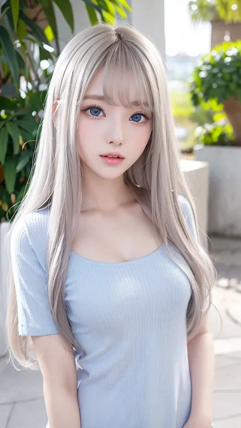 silver shiny hair、super long straight silky hair、dazzling blonde super long silky hair、16 years old cute little beautiful face、a...