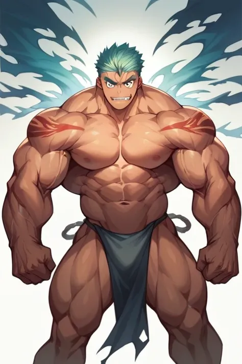 high resolution　high quality　wonderful　Big Giant　Muscles that swell　Uplifting　Big muscles　Thick arms　Thick legs　Japanese tattoo on upper body　loincloth　Eye power　Sharp Eyes