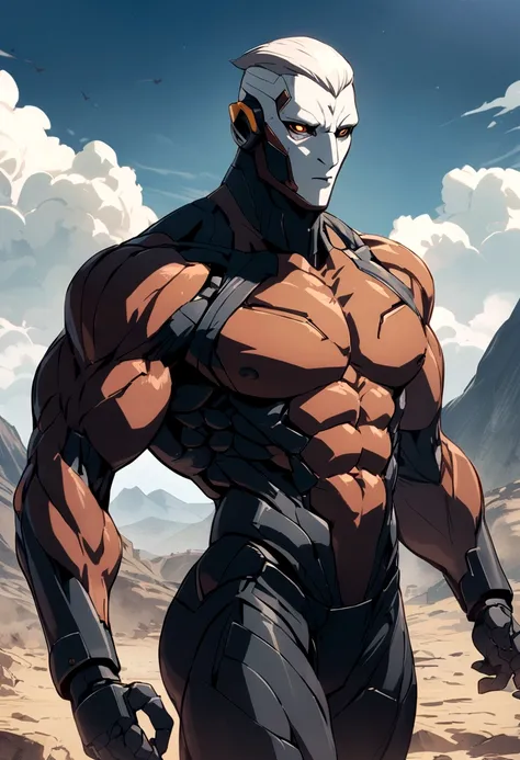 humanoid man, short hair, muscular and black