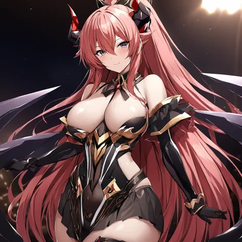 ((Highest quality)), ((masterpiece)), (detailed), （Perfect Face）、The woman is a naked demon queen, Devil Queen Extia Chevalier, wearing a shiny black full-body suit decorated with gold, a sexy female demon, Devil Queen Extia Chevalier、The woman is a female...