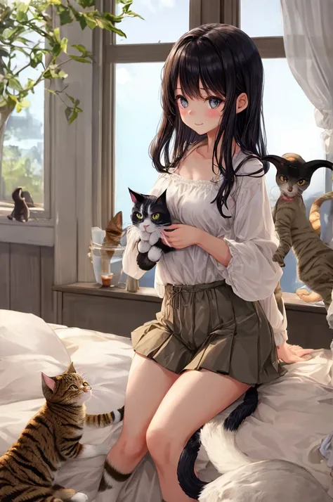 a cute girl with har cute cat