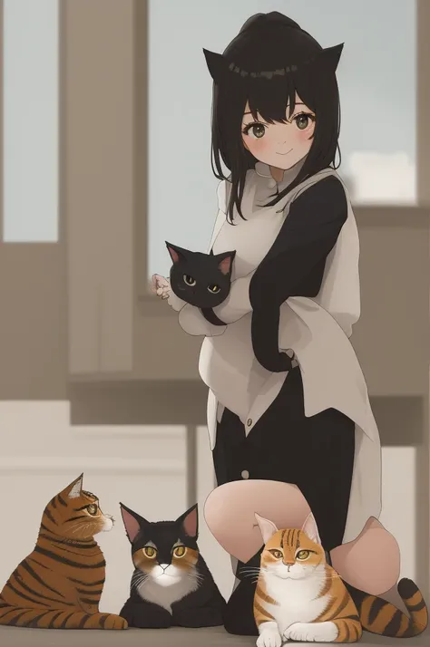 a cute girl with har cute cat