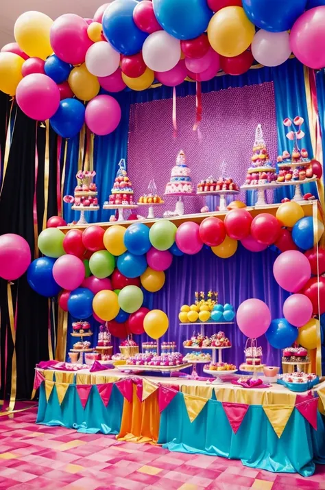 Party setup with balloons 
