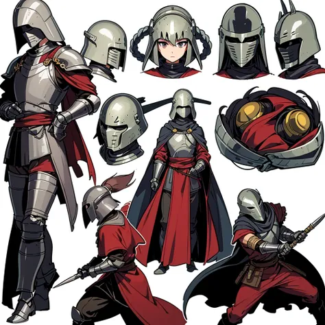 ((whole body、Detailed character design))、(From the back、Back view)、Highest quality, Best Quality,Best illustrations、(((Iron Mask、pocket、Iron Helmet)))、Medieval Armor、Medieval Knight、whole bodyが灰色の鎧、(((20-year-old male)))、Dramatic Angle、(battle)、battlefield...