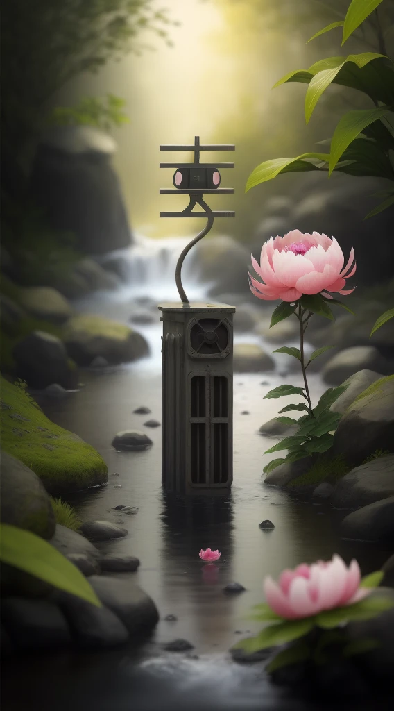 Peony flower monster in the stream，Virtual Engine 5，Perfect detail，Octane Rendering，Ultra HD