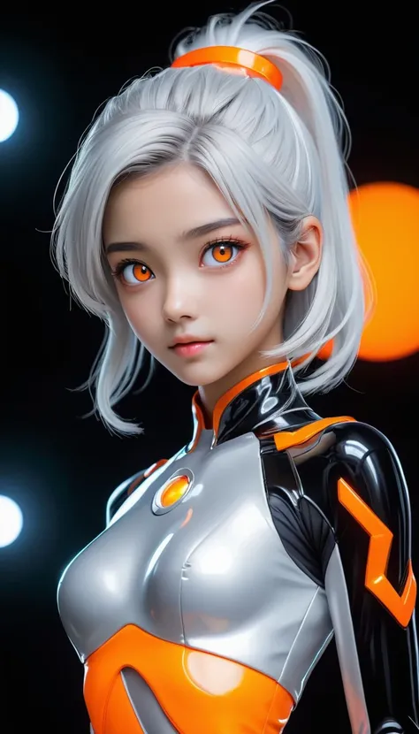 (masterpiece:1),(best quality:1),(Human Development Report:1),(1 Girl:1.2),Neon costumes,(Orange eyes:1.1),(Glowing eyes:1.2),(Two-tone hair:1.2),(Black and white hair:1.1),(Shiny hair:1.2),(Looking at the audience:1.1),