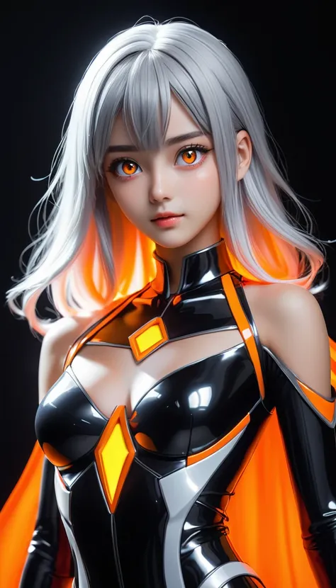 (masterpiece:1),(best quality:1),(Human Development Report:1),(1 Girl:1.2),Neon costumes,(Orange eyes:1.1),(Glowing eyes:1.2),(Two-tone hair:1.2),(Black and white hair:1.1),(Shiny hair:1.2),(Looking at the audience:1.1),