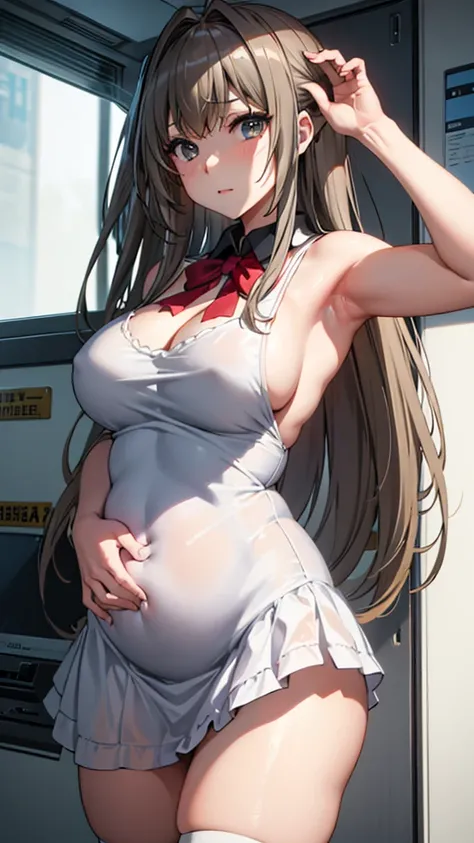 Isuzu Sento、Highest quality、Highest quality、Huge super 、Cleavage、A fawning expression、high school girl、sexual behavior、sex、Armpit、pregnancy、Cowgirl、vagina、Thighs、Knee socks、Armpit見せ、両Armpit見せ、Glare、Close-up、train、strap、Armpitチラ、Absolute area、Female organ、 ...