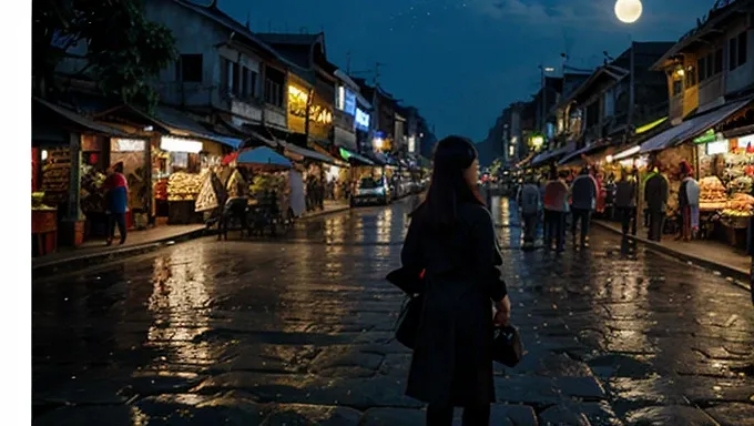 ultra realistic, no pople, vietnam, market, night, big moon, port background