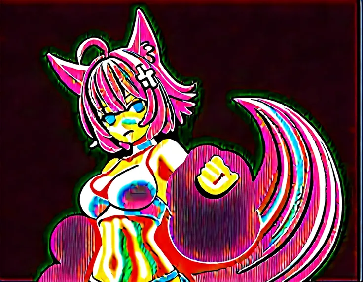 best quality,ultra detailed,extremely detailed and beautiful,perfect anatomy,perfect hands,(hakui koyori:1.4),wolf girl, wolf ears,wolf tail,purple eyes, breasts,pink hair,antenna hair,fang,(short hair)+++++,Benzene ring hair ornament,(white bikini)+++,cle...