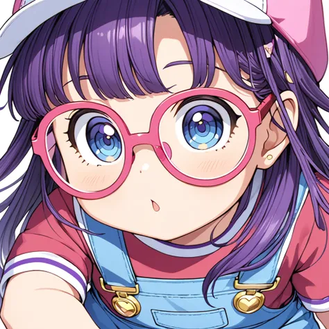 masterpiece, best quality, very aesthetic, absurdres, 1girl, Glasses with heart-shaped frames:1.3, (large pink heart-shaped glasses, decorated with transparent polygonal cut-out beads and sparkling), ds-norimakiarale, purple hair, long hair, blue eyes, pin...