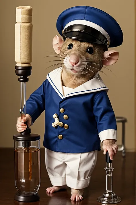 Rat in a sailor hat smoking a bong