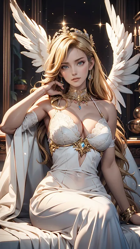 The angel&#39;s body shed a fascinating light in the sky.、White women、Blonde、blue eyes、A seductive smile、Sexy proportions、Sexy、Mature Woman、adult、erotic